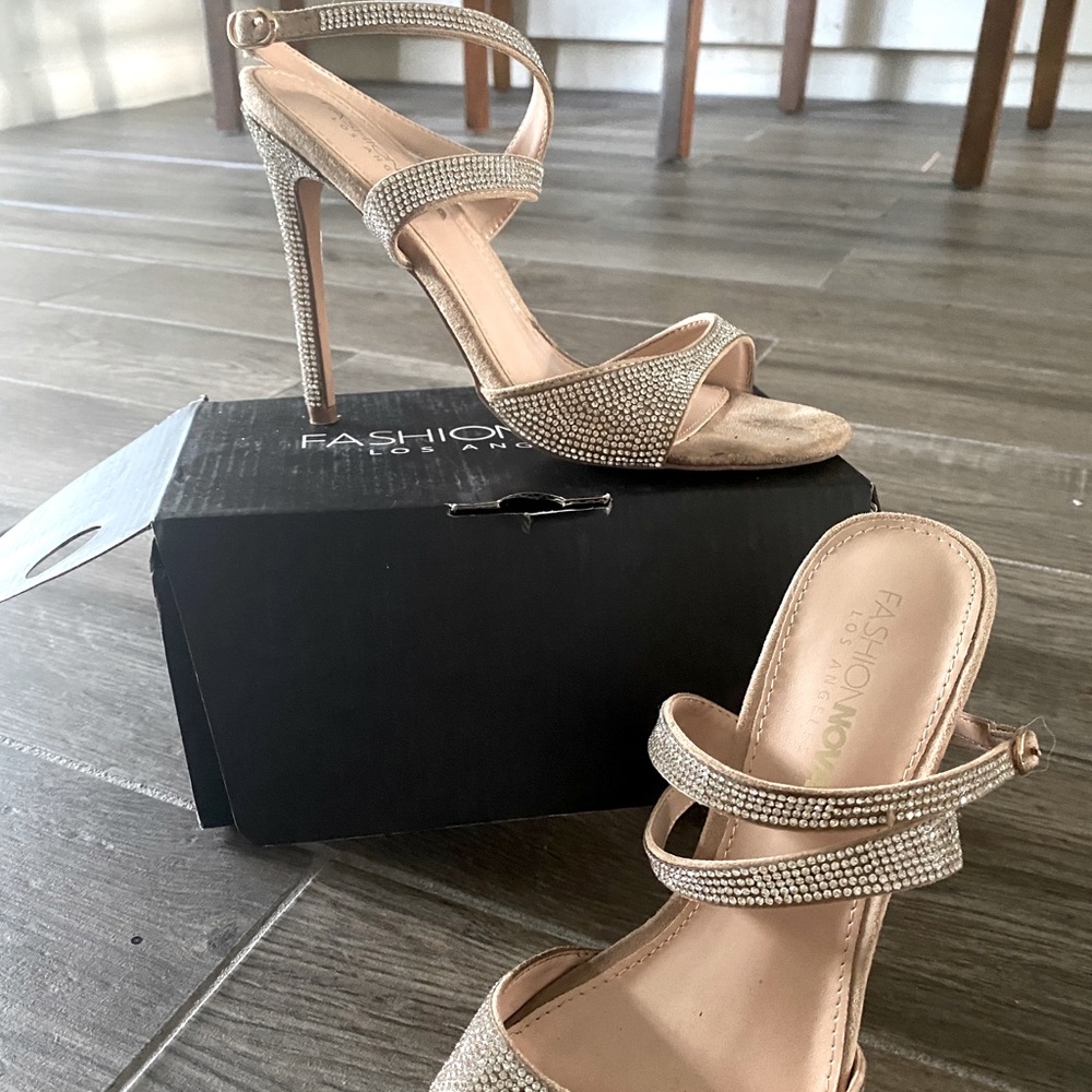 Rhinestone/beige heels